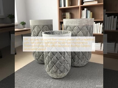 GRC vaso grigio alto piantatore di cemento a fibra rotonda con un modello ripetitivo di foglie di palma leggero resistente a bassa manutenzione vaso da fiore vacanza Villa decorazione ufficio Progetto di paesaggio giardini sul tetto