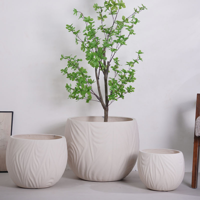 comprare neutral beige round fiber clay planter online manufacture