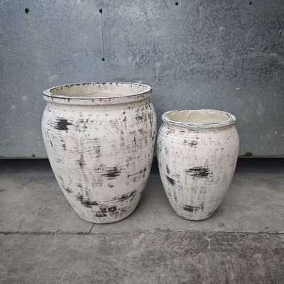 comprare Riprogettazione atrio con fioriera in argilla, fibra, rotonda, bianca, pennello nero irregolare online manufacture