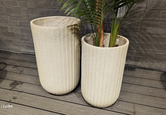 comprare Beige chiaro a strisce sottili disposte verticalmente Texture in fibra di argilla rotonda Vasi per giardini pensili online manufacture