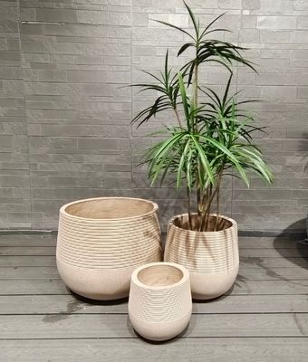 comprare Vaso rotondo in fibra di argilla beige naturale caldo a contrasto di doppia texture per progetti di decorazione domestica online manufacture