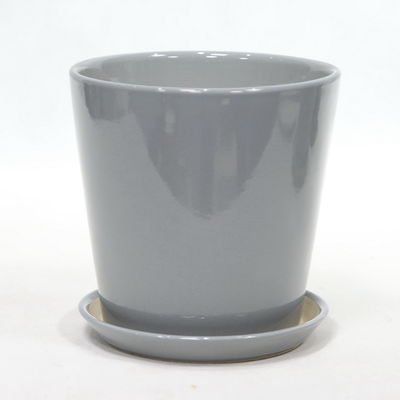 Piantatrice in ceramica grigio lucido rotondo con drenaggio