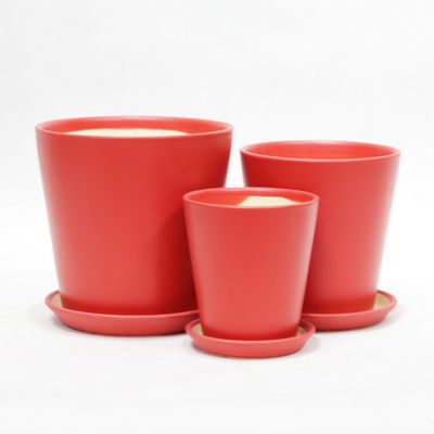 Pottine in ceramica da interno leggere e lucide con vassoio di drenaggio