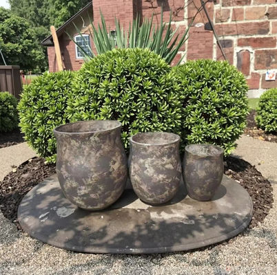 Pottine di fiori in argilla rotonda di fibra vintage - realizzate a mano per la decorazione del giardino e del patio