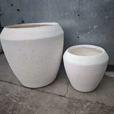 bianco opaco punteggiato da minuscoli puntini scuri, vaso rotondo in fibra di argilla, leggero, resistente, a bassa manutenzione, vaso per fiori, decorazione per la casa vacanze, ufficio, progetto di giardinaggio