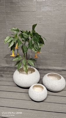 beige neutro pietra naturale macchiata - design che imita il vaso rotondo in fibra di argilla estetica terrosa leggero resistente a bassa manutenzione vaso di fiori decorazione per ufficio villa vacanze progetto di giardinaggio