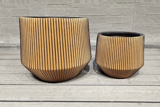 Tonalità Oro - Marrone  Motivi a Strisce Vaso Rotondo in Fibra di Argilla Progetto di Decorazione per Ufficio Durevole
